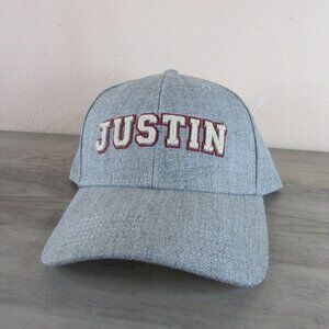 Justin Embroidered Logo Grey and Red Snapback Cap Hat
